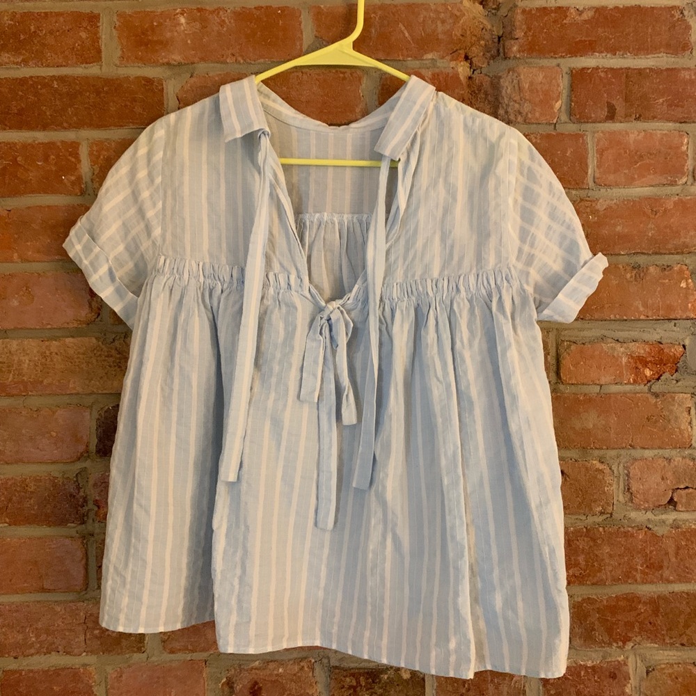 Zara Blue and White Stripe Top